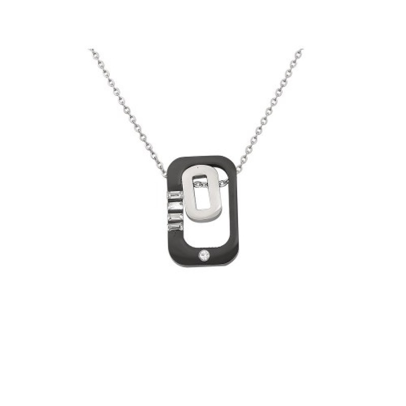 Κολιέ αντρικό ατσάλι μαύρο ασημί m-kol-22