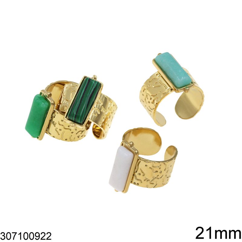 Γυναικείο δαχτυλίδι ατσάλι χρυσό με ημιπολύτιμη πέτρα τυρκουάζ, μαλαχίτη, φεγγαρόπετρα, πράσινη w-daxt-54