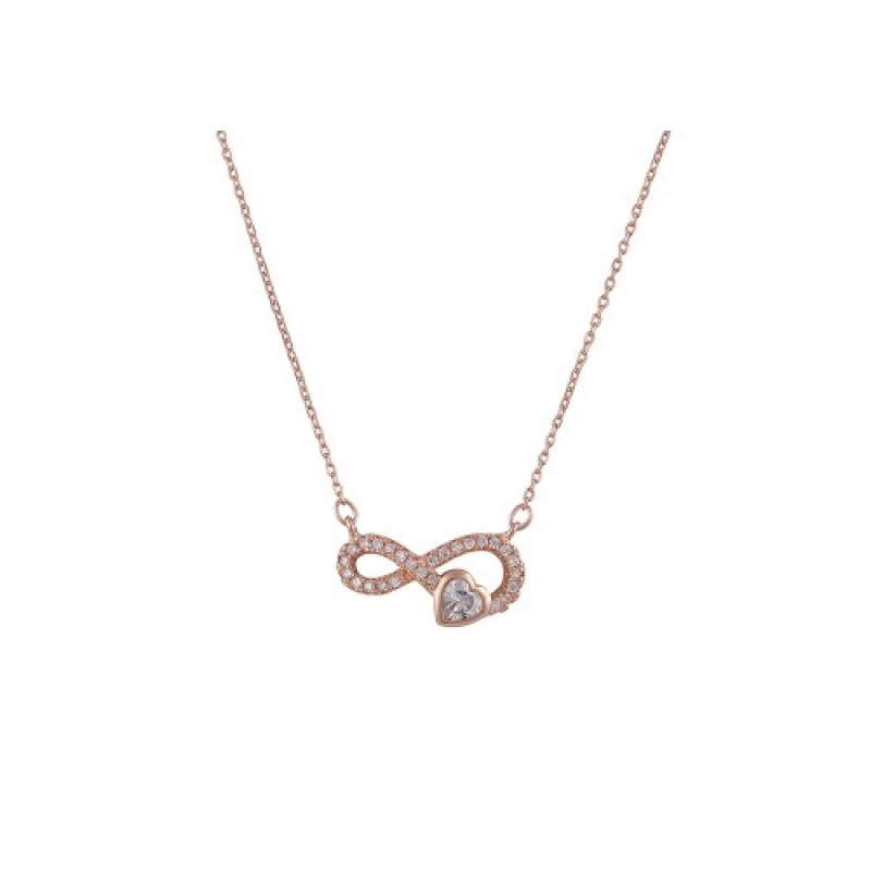 Κολιέ γυναικείο ασημένιο 925 άπειρο και καρδιά με ζιργκόν w-kol-28