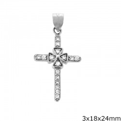Μενταγιόν γυναικείο σταυρός ασημένιο με ζιργκόν w-kol-16