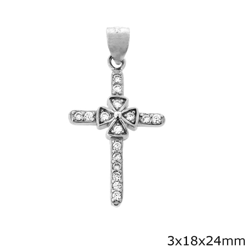 Μενταγιόν γυναικείο σταυρός ασημένιο με ζιργκόν w-kol-16