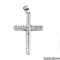 Μενταγιόν γυναικείο σταυρός ασημένιο με ζιργκόν w-kol-17