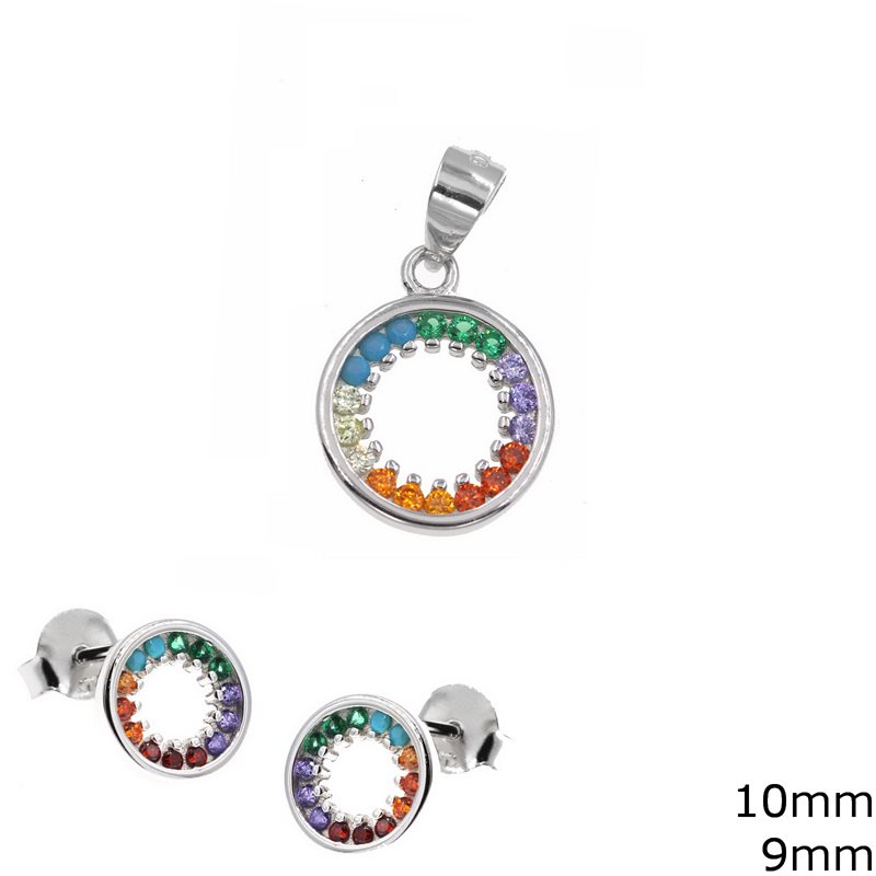 Σετ κοσμημάτων ασημένιο 925 σκουλαρίκια μενταγιόν κύκλος w-set-02