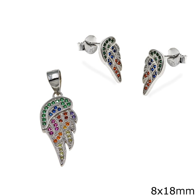 Σετ κοσμημάτων ασημένιο 925 σκουλαρίκια μενταγιόν φτερούγα w-set-04