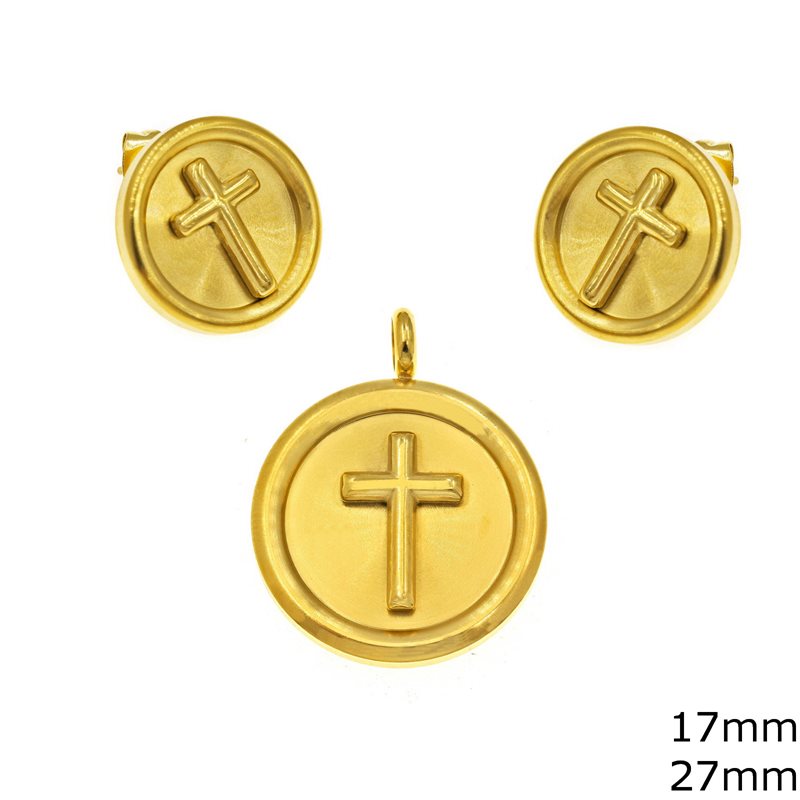 Σετ κοσμημάτων ατσάλινο σκουλαρίκια μενταγιόν σταυρός w-set-14