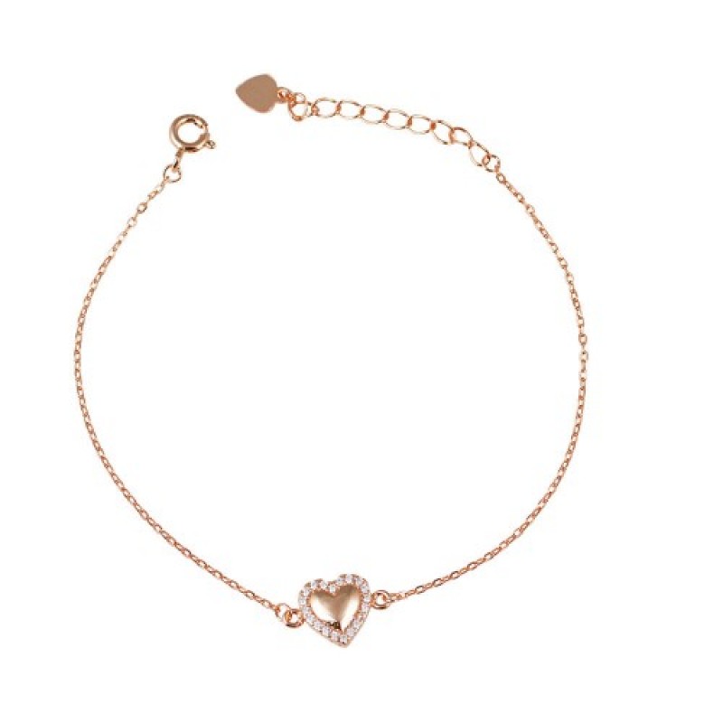 Βραχιόλι γυναικείο καρδιά από Ασήμι 925 ζιργκόν ροζ χρυσό ασημί w-vrax-42