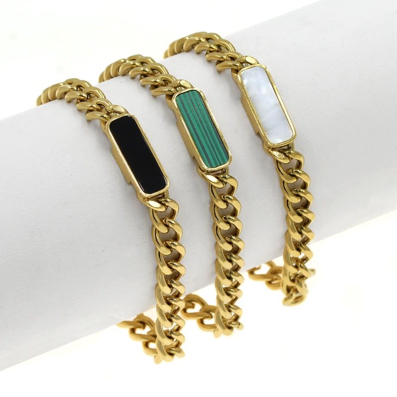 Βραχιόλι γυναικείο ατσάλι χρυσό με ημιπολύτιμη πέτρα w-vrax-47