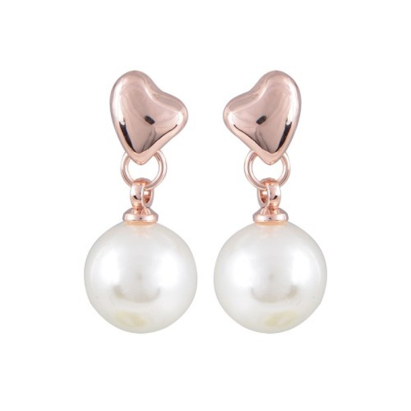 Σκουλαρίκια γυναικεία καρδιά πέρλα από alloy επιπλατινωμένα με χρυσό 18K ροζ χρυσό w-skoul-38