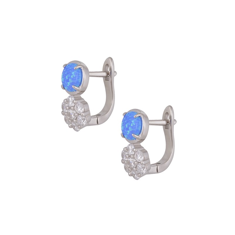 Σκουλαρίκια γυναικεία ασημένια 925 με μπλε οπάλ και λευκές ζιργκόν w-skoul-43