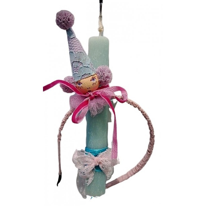 Πασχαλινή λαμπάδα για κορίτσια χειροποίητη με στέκα μαλλιών la-30