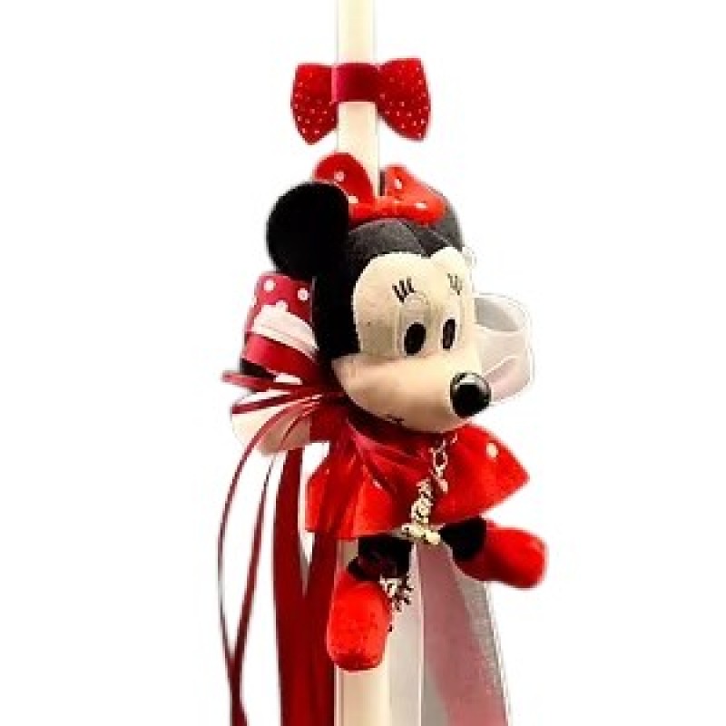 Πασχαλινή λαμπάδα για κορίτσια κόκκινη και ροζ ποντικάκι μίνι μάους la-39