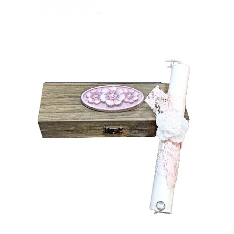 Σετ Πασχαλινό λαμπαδάκι για ενήλικες με ασορτί ξύλινο κουτί λουλούδι μωβ la-42