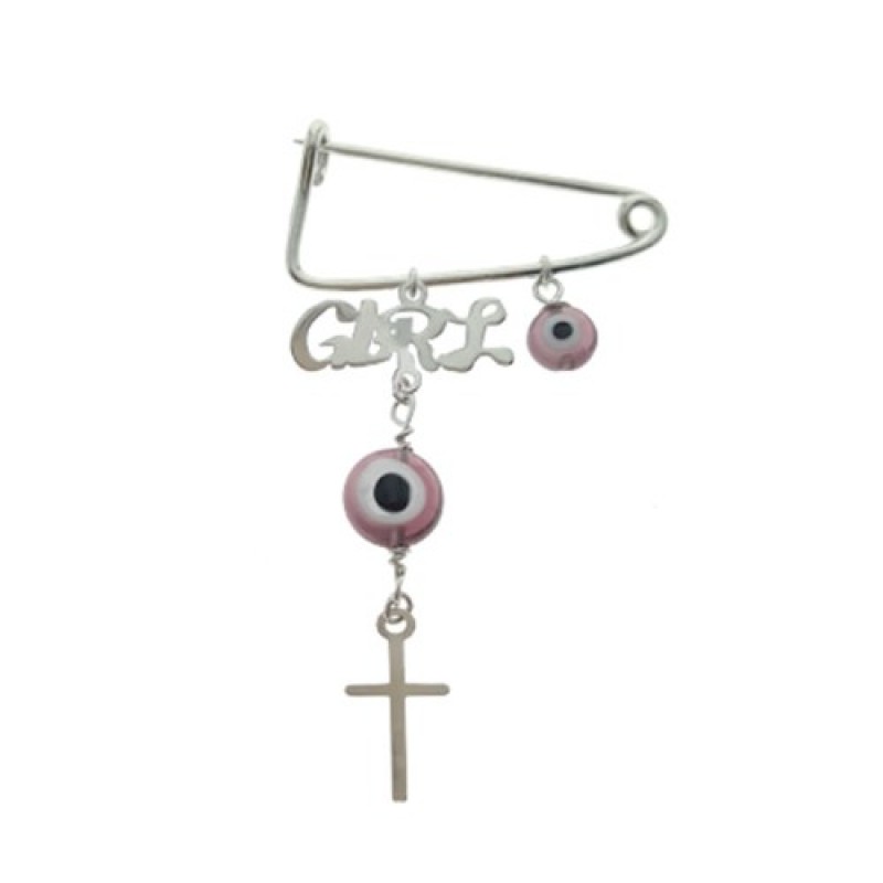 Παιδική παραμάνα ματάκι σταυρός ασήμι 925 χρώμα ασημί g-gour-07