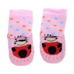 Κάλτσες-παντόφλες παιδικές πασχαλίτσα ροζ g-kal-04