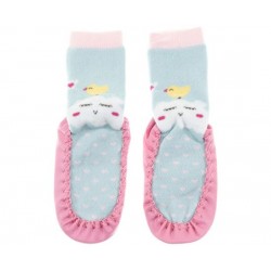 Κάλτσες-παντόφλες παιδικές πουλάκι γαλάζιο ροζ g-kal-05