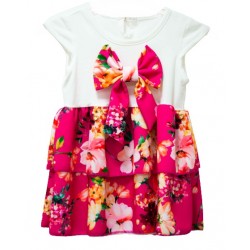 Φόρεμα κορίτσι φιόγκος εμπριμέ φούξια g-for-14