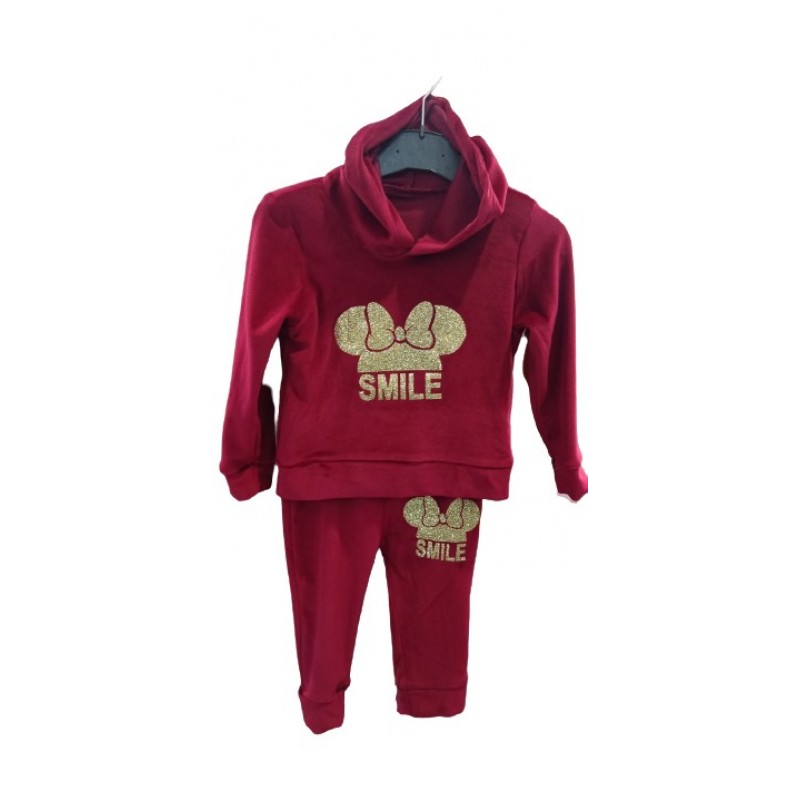 Φόρμα σετ με κουκούλα βελούδο φούξια μπορντό g-form-28