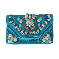 Τσάντα γυναικεία χειροποίητη κεντημένη ημιπολύτιμες πέτρες κοχύλια w-tsant-36