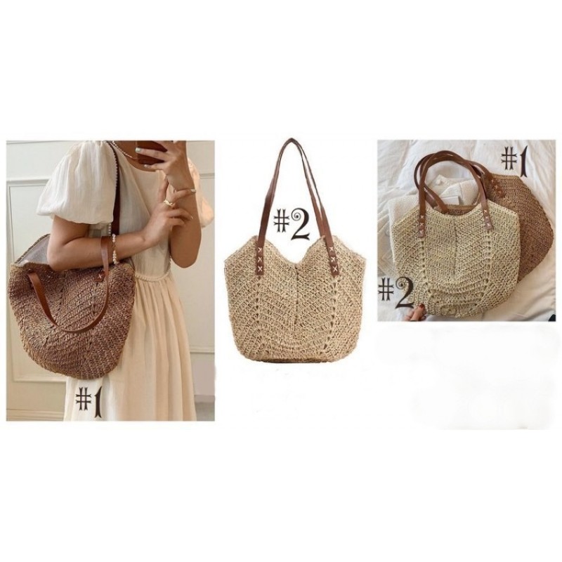 Γυναικεία τσάντα ώμου ψάθινη μπεζ, καφέ w-tsant-76